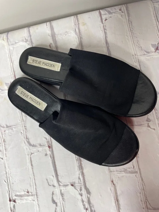 Steve Madden Black Platform Slip-On Sandals - Picture 2 of 6